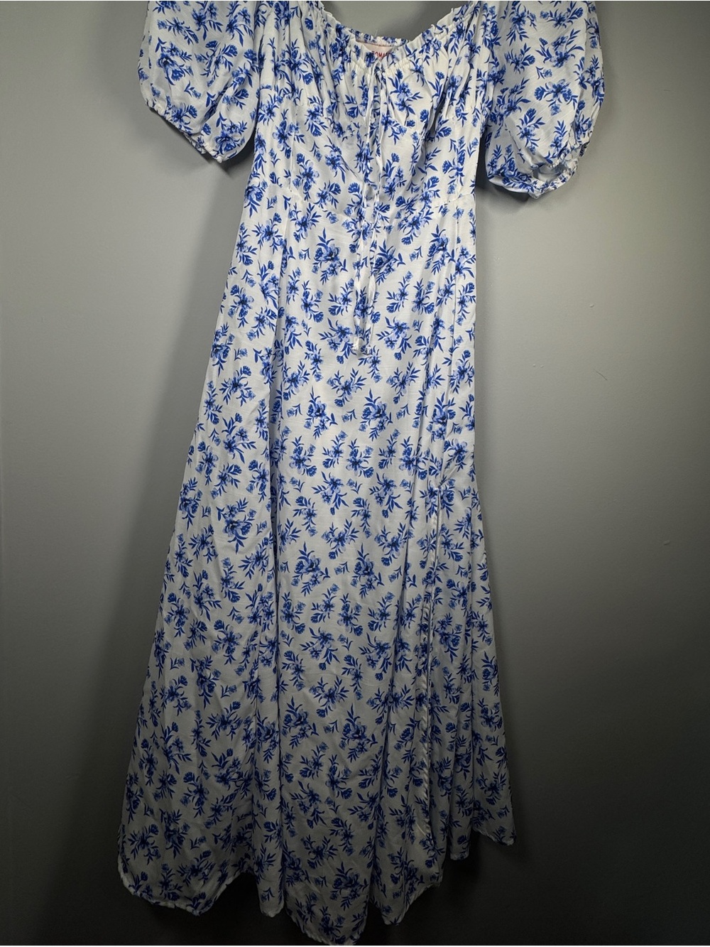 Flying Tomato White Midi Dress with Blue Floral Print‎